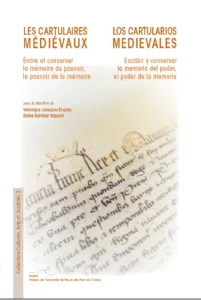 La photographie de couverture est un coin de cartulaires médiévaux : des lettres manuscrites rédigées à la plume sont présentes ainsi que quelques fioritures (un visage, une couronne).