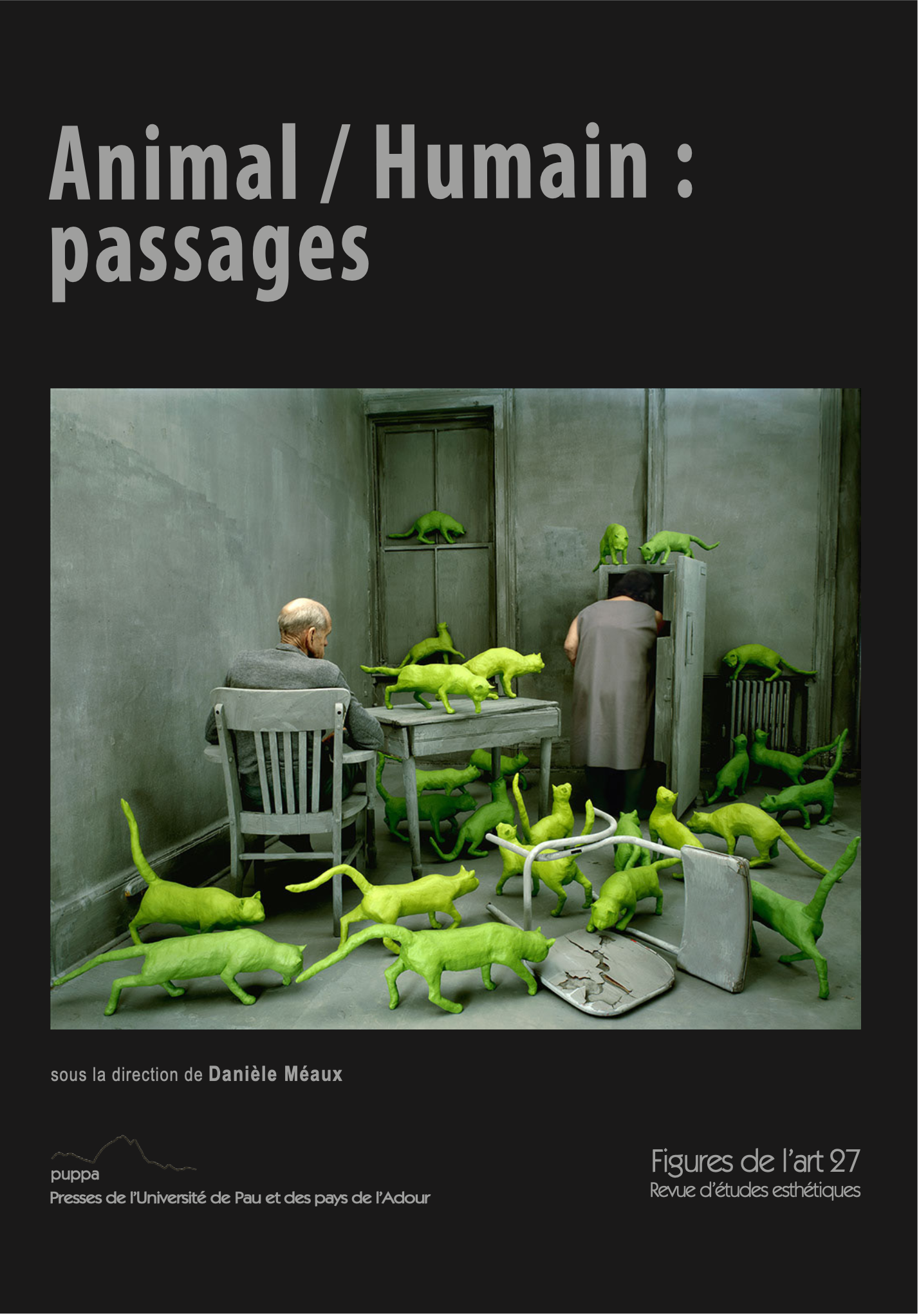 La couverture est une oeuvre de Sandy Skoglund nommée Radiocative Cats : dans une pièce un peu plus d'une vingtaine de chats vert fluo