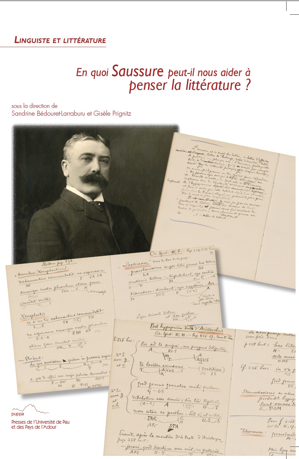 La couverture est illustrée par un portrait de Saussure avec quelques-uns de ses manuscrits.