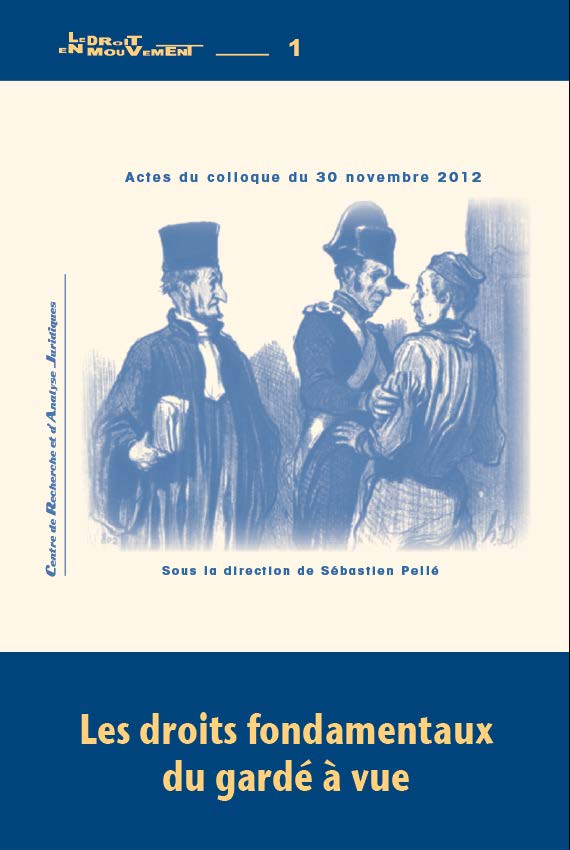 La couverture est illustrée par deux bandes bleues encadrant une lithographie du premier caricaturiste reconnu comme tel : Daumier. Elle est issue d'une série nommée "Les gens de justice" et est parue le 21 octobre 1845 dans le Charivari. Elle représente un avocat qui a échoué à défendre son client, un voleur, qui se fait escorter par un homme d'armes.