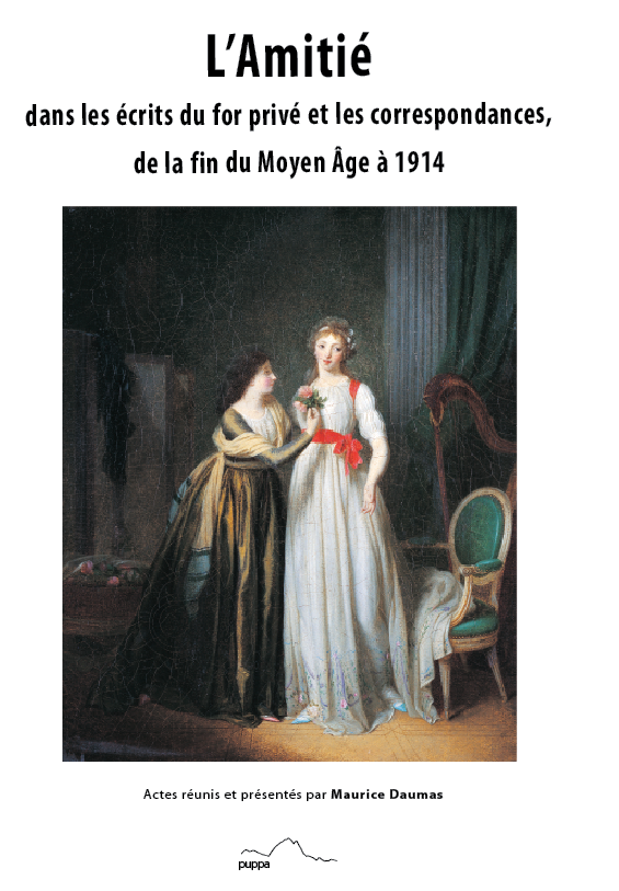 Tableau en couverture de Jean-Siméon Fournier, nommé "Deux amies", représentant deux femmes côtes à côtes, l'une offre un bouquet de fleur à l'autre
