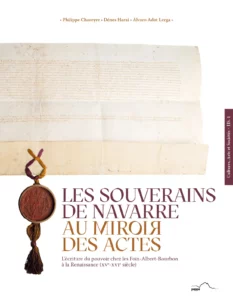 Couverture de l'ouvrage. On y voit une page d'acte royal avec un sceau de couleur rouge