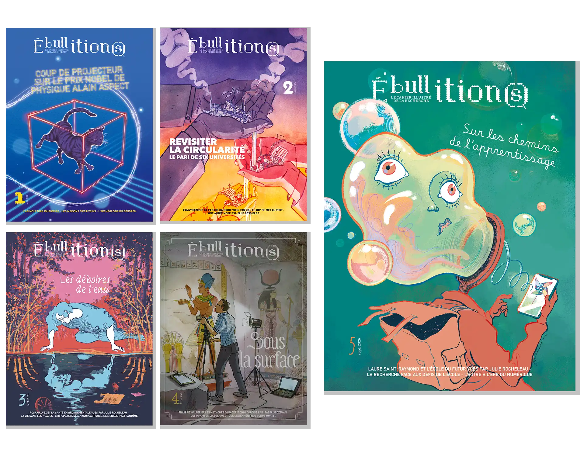 Couvertures de 5 numéros de la revue Ébullition(s)